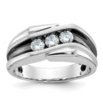 IBGoodman 14k White Gold with Black Rhodium 1/2 carat Lab Grown Diamond VS/SI+ G+ Complete Polished Satin and Grooved Men's Ring