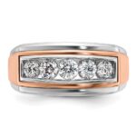 IBGoodman 14k White and Rose Gold Men's Polished and Grooved 5-Stone 1 Carat AA Quality Diamond Ring - Image 5