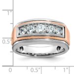IBGoodman 14k White and Rose Gold Men's Polished and Grooved 5-Stone Ring Mounting - Image 2