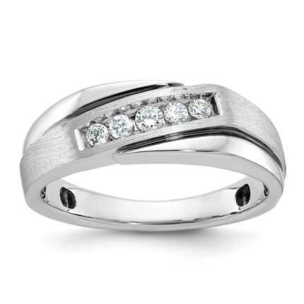 IBGoodman 14k White Gold with Black Rhodium Men's Polished Satin and Grooved 1/4 Carat AA Quality Diamond Ring
