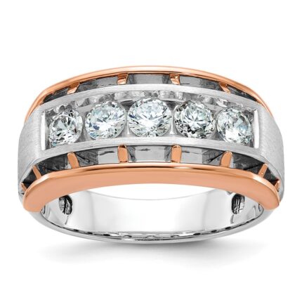 IBGoodman 10k White and Rose Gold Men's Polished Satin and Cut-Out 5-Stone 1 Carat A Quality Diamond Ring