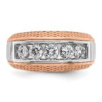 IBGoodman 14k White and Rose Gold Men's Polished and Textured 5-Stone Ring Mounting - Image 6