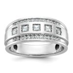IBGoodman 14k White Gold Men's Polished and Grooved Square 1 1/4 Carat AA Quality Diamond 5-Stone Ring
