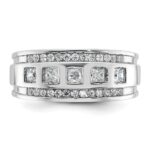 IBGoodman 14k White Gold Men's Polished and Grooved Square 1 1/4 Carat AA Quality Diamond 5-Stone Ring - Image 6