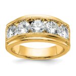 True Origin IBGoodman 14k 3 1/2 carat Lab Grown Diamond VS+ F+ Five Stone Complete Polished Brushed and Grooved Men's Ring