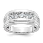 IBGoodman 14k White Gold Men's Polished Brushed and Grooved 5-Stone 1 Carat AA Quality Diamond Ring