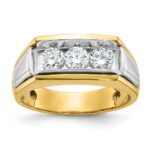 IBGoodman 14k Two-tone Men's Polished and Grooved 3-Stone Ring Mounting