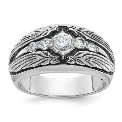 IBGoodman 14k White Gold with Black Rhodium Men's Polished and Textured 5-Stone 1/2 Carat AA Quality Diamond Ring