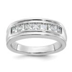 IBGoodman 14k White Gold Men's Polished and Grooved 7-Stone Square 1 Carat AA Quality Diamond Ring