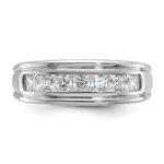 IBGoodman 14k White Gold Men's Polished and Grooved 7-Stone Square 1 Carat AA Quality Diamond Ring - Image 6