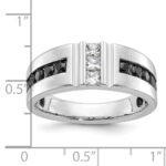IBGoodman 14k White Gold Men's Polished and Grooved Black and White 1 Carat AA Quality Diamond Ring - Image 3