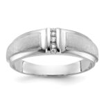 IBGoodman 10k White Gold Men's Polished and Satin 3-Stone 1/20 Carat A Quality Diamond Ring