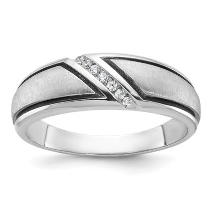 IBGoodman 14k White Gold with Black Rhodium 1/15 carat Lab Grown Diamond VS/SI+ G+ Complete Polished and Satin Men's Ring