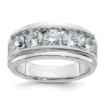 IBGoodman 14k White Gold 2 carat Lab Grown Diamond VS/SI+ G+ Five Stone Complete Polished Satin and Grooved Men's Ring