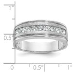 IBGoodman 14k White Gold Men's Polished Brushed and Grooved 9-Stone 1/2 Carat AA Quality Diamond Ring - Image 3