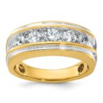 IBGoodman 14k with White Rhodium Men's Polished and Grooved 1 Carat AA Quality Diamond Ring