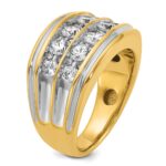 IBGoodman 14k with White Rhodium Men's Polished and Grooved 2-Row 2 Carat AA Quality Diamond Ring - Image 6