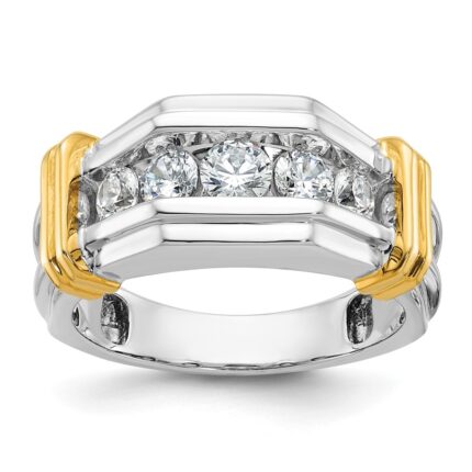 IBGoodman 14k Two-tone Men's Polished and Grooved 5-Stone 1 Carat AA Quality Diamond Ring