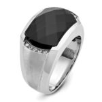 IBGoodman 14k White Gold Men's Polished and Satin Faceted Onyx and 1/10 Carat AA Quality Diamond Ring - Image 8