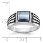 14k White Gold with Black Rhodium IBGoodman Men's Imitation Gray Cat's Eye Complete Ring - Image 3