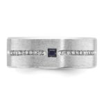 14k White Gold IBGoodman Men's Satin Lab Created Sapphire and 1/8 carat Diamond Complete Ring - Image 6