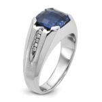 14k White Gold IBGoodman Men's Created Sapphire and 1/20 carat Diamond Complete Ring - Image 8