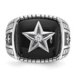 14k White Gold IBGoodman Men's Antiqued Onyx and 1/20 carat Diamond Complete Star Ring - Image 6