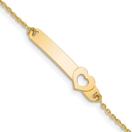 14K Polished Solid Chain/Solid Plate Cut-out Heart 27.7x6.5mm Plate 5.Baby/Child ID Bracelet with Extender