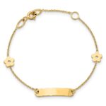 14K Polished ID with Flower Childrens Bracelet - Image 4