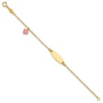 14k Polished Pink Enameled Puffed Heart and 18x5mm Plate 5.5 inch Baby/Child ID Bracelet - Image 2
