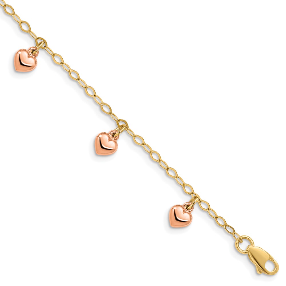 BID83TT-6.jpg 14K Yellow Gold with Rose Gold Hearts Child's Puffed Heart Charm Bracelet - Image 1