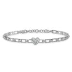 14K White Gold Polished Complete 1/6 carat Diamond Heart Cluster Fancy Link 7 inch Bracelet with 1 inch Extender - Image 3