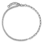 14K White Gold Polished Complete 3/4 carat Diamond Paperclip Link 7 inch Bracelet with 1 inch Extender - Image 4
