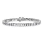 14k White Gold 7 carat Lab Grown Diamond VS/SI+ G+ Complete Princess Bezel Set Tennis Bracelet - Image 3