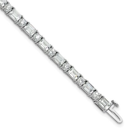 14k White Gold 10 carat Lab Grown Diamond VS/SI+ G+ Complete Emerald and Round Tennis Bracelet