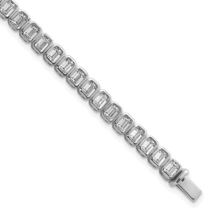 14k White Gold 6 1/2 carat Lab Grown Diamond VS/SI+ G+ Complete Emerald Bezel Set Tennis Bracelet