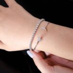 14k White Gold Complete 1/4 carat Diamond Moon and Star Flexible Cuff Bangle Bracelet - Image 4