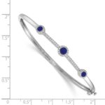 14k White Gold Complete 1/4 carat Diamond and Cabochon Sapphire Hinged Bangle Bracelet - Image 2