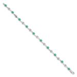 14k White Gold Complete Oval Emerald and Round White Sapphire Curved Link 7 inch Bracelet - Image 2