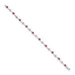 14k White Gold Complete Oval Ruby and Round White Sapphire Curved Link 7 inch Bracelet - Image 2