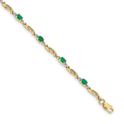 10k Diamond and Oval Emerald Bracelet