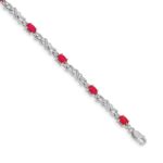 14k White Gold Complete Diamond and Oval Ruby X-design 7.25 inch Bracelet