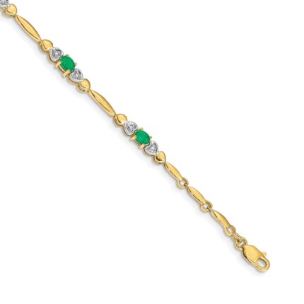 14k Complete Diamond and Oval Emerald Heart Design 7 inch Bracelet