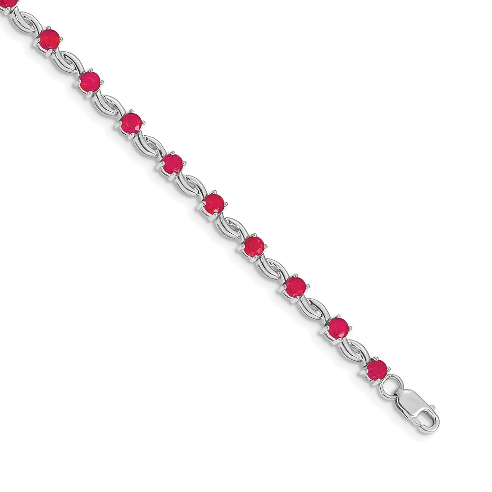BM4480-RU-W.jpg 14k White Gold Complete Round Ruby Fancy Link 7 inch Bracelet - Image 1