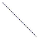 14k White Gold Complete Round Sapphire Fancy Link 7 inch Bracelet - Image 2