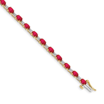 14k Complete Diamond and Oval Ruby 7 inch Bracelet