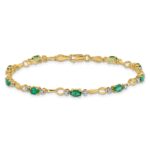 14k Complete Diamond and Oval Emerald Open Link 7 inch Bracelet - Image 3