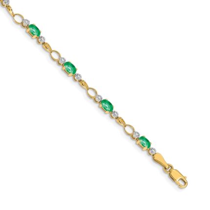 14k Complete Diamond and Oval Emerald Open Link 7 inch Bracelet