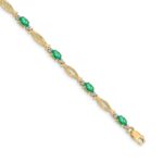 14k White Gold Complete Diamond and Oval Emerald 7.25 inch Bracelet