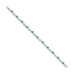 14k White Gold Complete Diamond and Round Emerald 7 inch Bracelet - Image 2